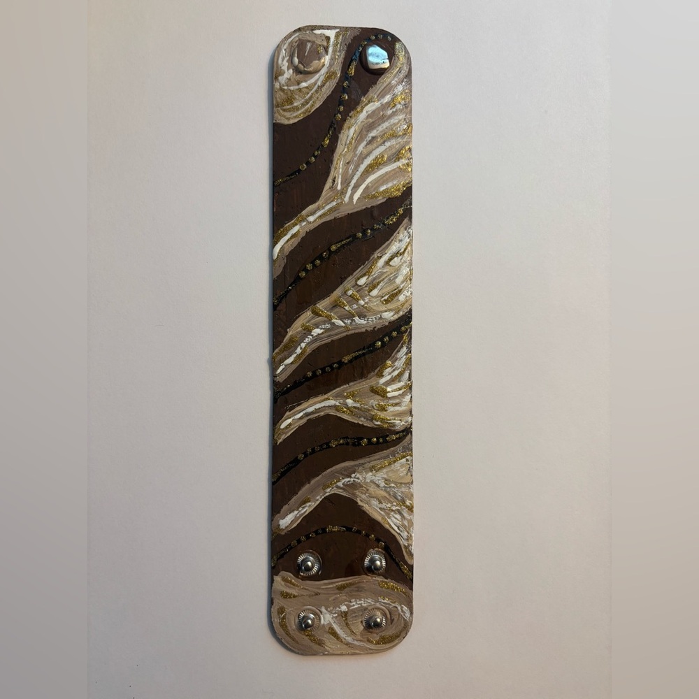 Hand painted, one of a kind Brown and Gold Artistic Cuff Bracelet.